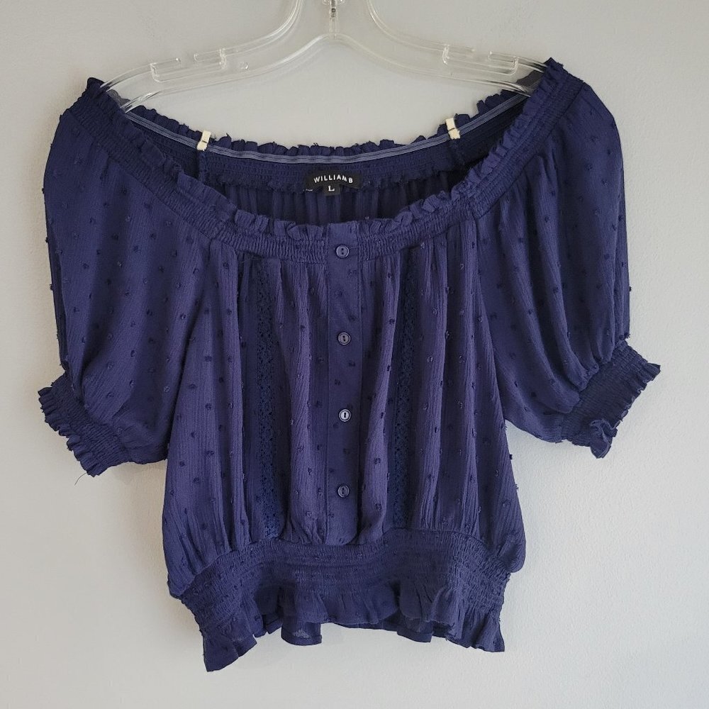 WILLIAM  B Navy off the shoulder Stylish Crop Top in Size Large